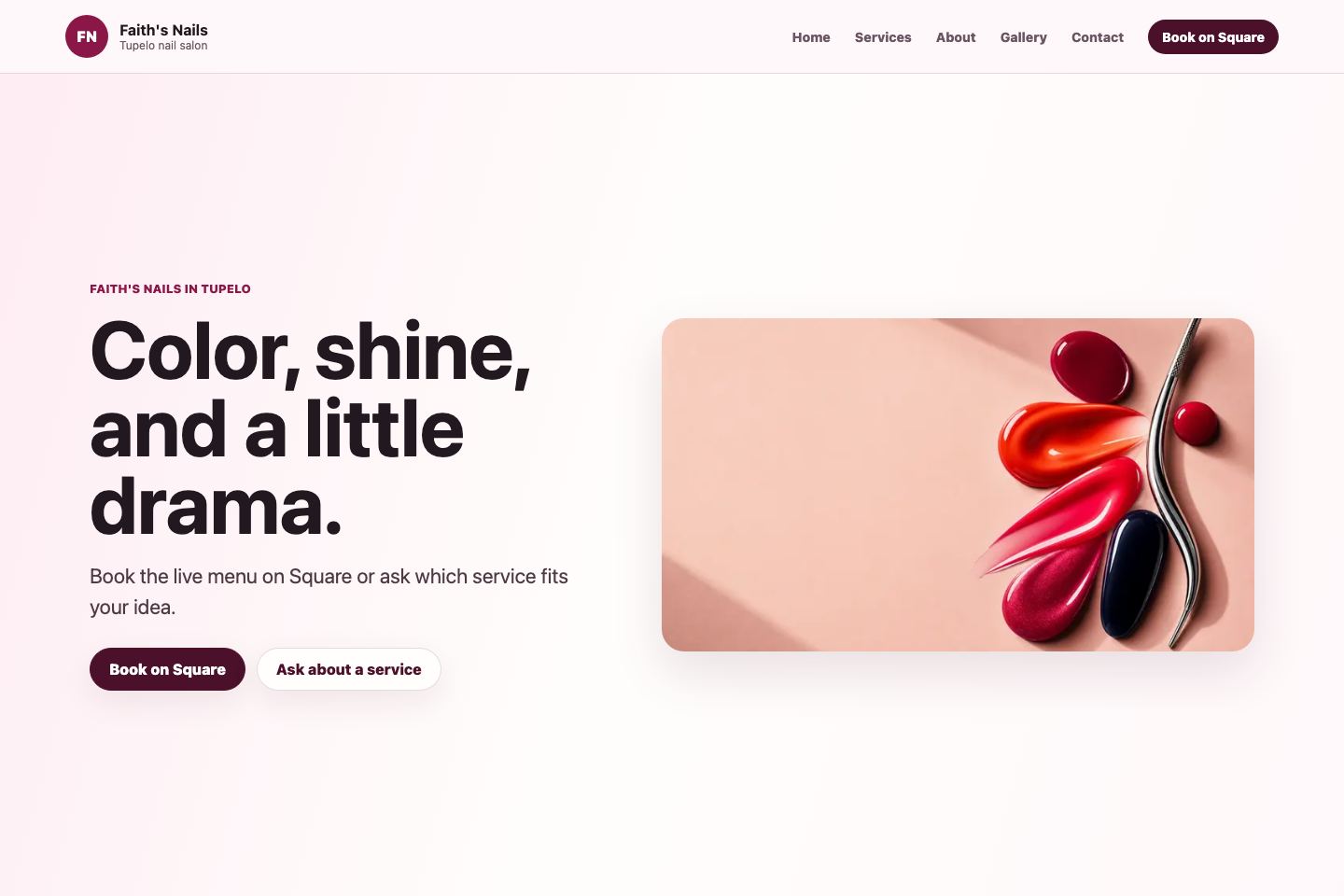 Website concept preview for Faith's Nails
