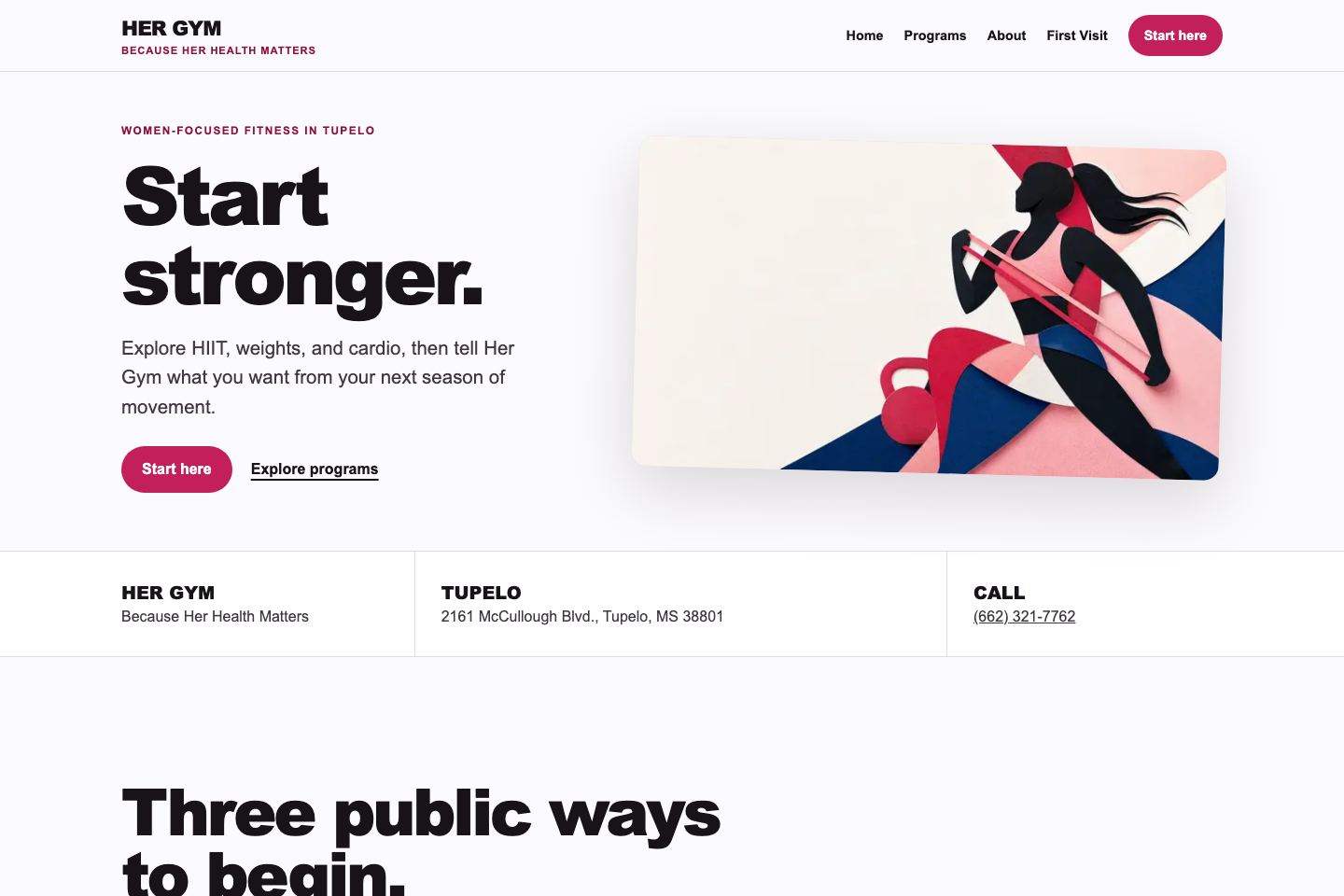 Website concept preview for Her Gym