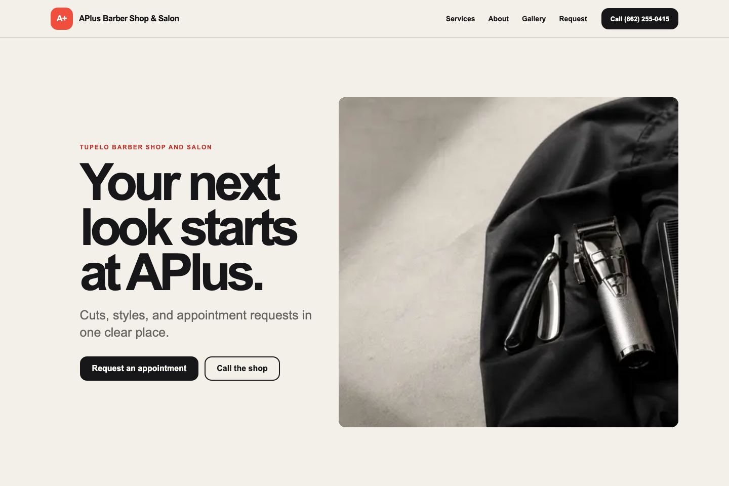 Website concept preview for APlus Barber Shop & Salon